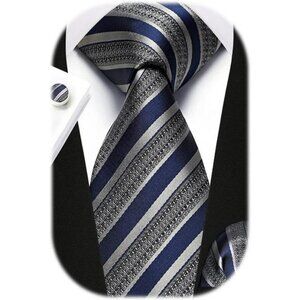 Mens Stripe Tie Set Pocket Square Cufflinks Formal Wedding Business Suit